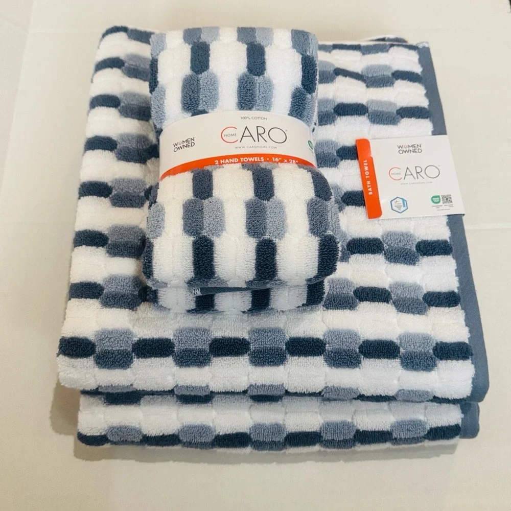 4pc CARO HOME 100% Cotton Mosaic Bath Towel Set - Denim